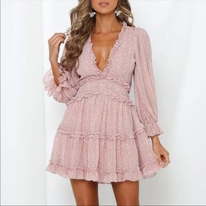 Pink cut out v neck chiffon dress